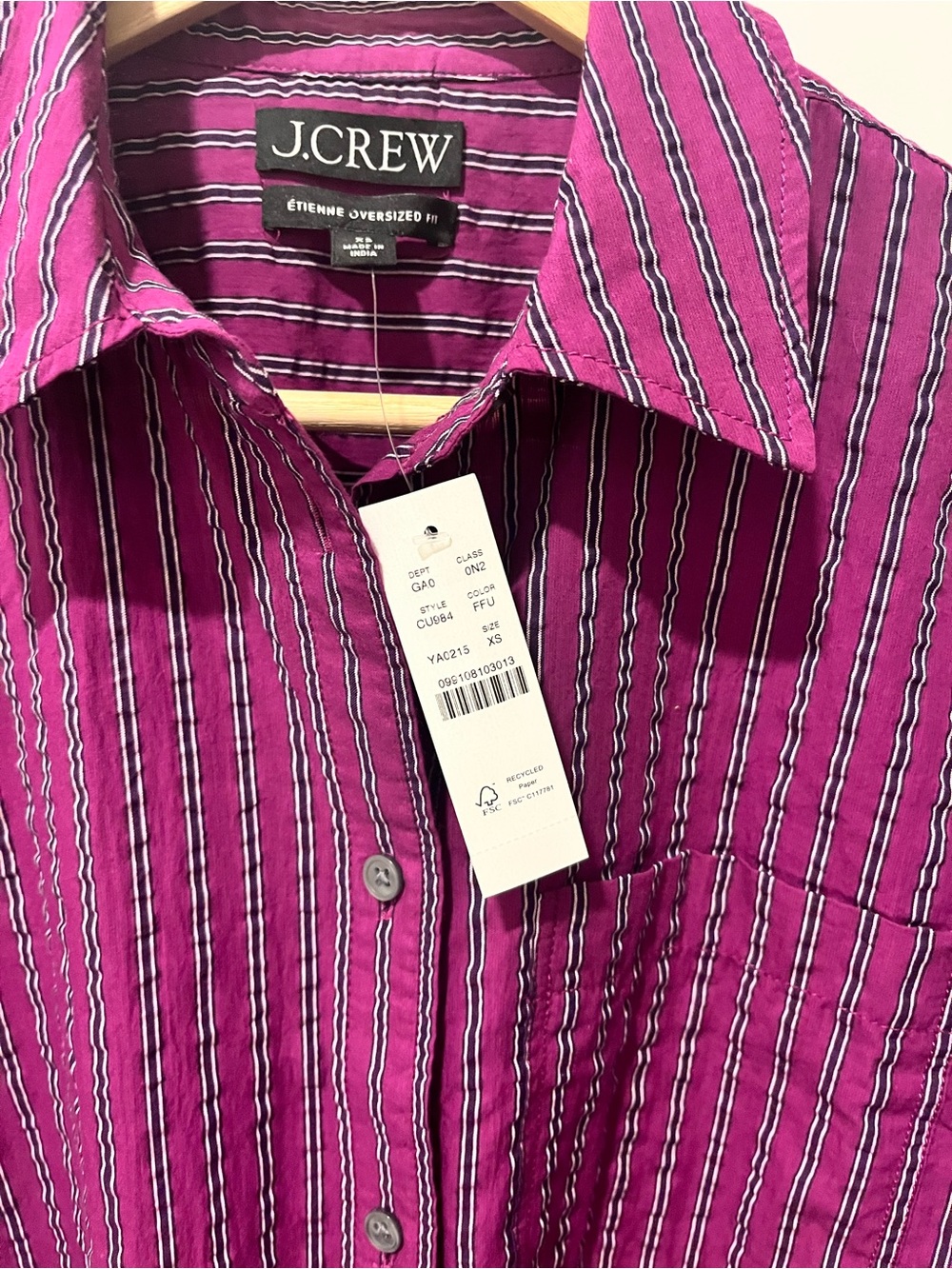 J. Crew Etienne Oversized Shirt, Dobby Stripe, Sz XSM, NWT - Picture 7 of 12